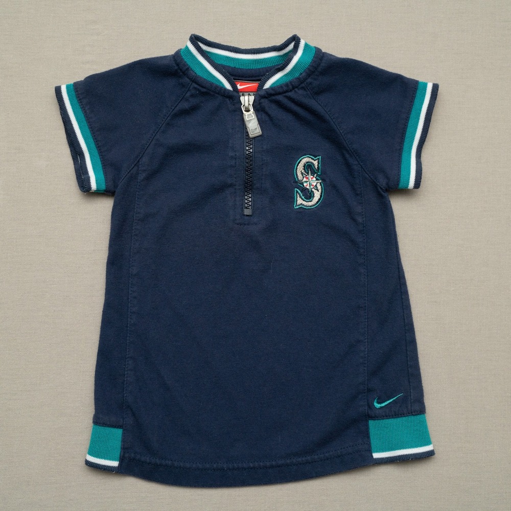 Vintage Y2k 2000s Nike Team Seattle Mariners Baby Shirt Dress Blue 6-9mo MLB